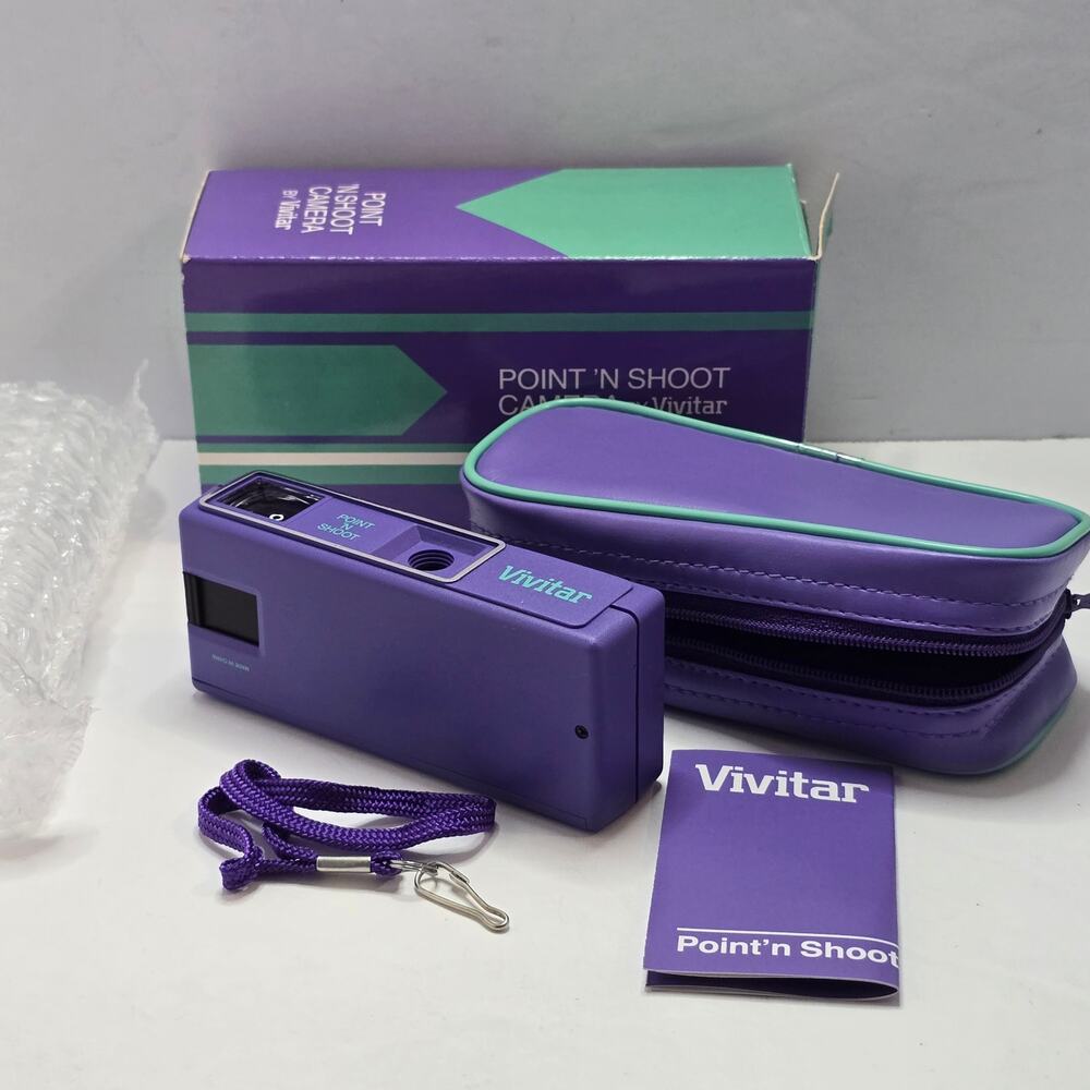 Vivitar Avon Point N Shoot 110 Film Camera Purple 1987 NOS Box Case Strap